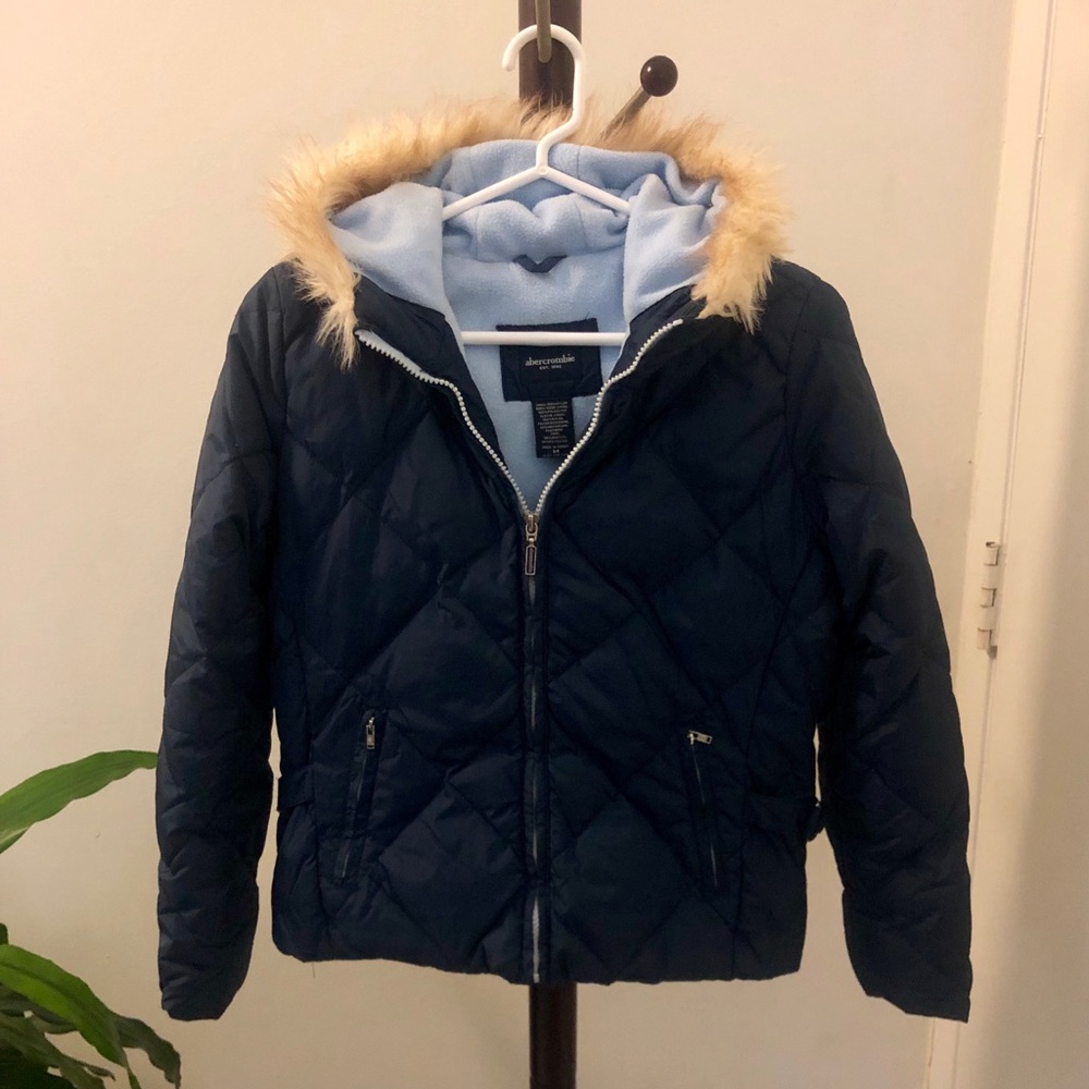 Abercrombie Puffy Fleece-Lined Navy Jacket